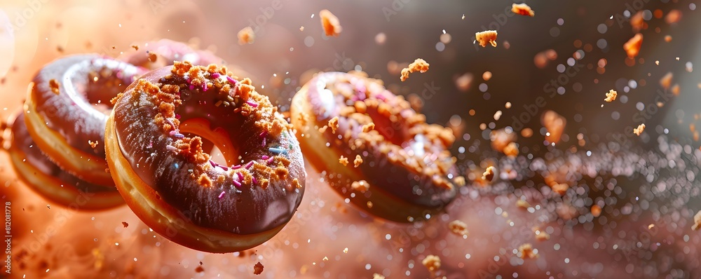 Wall mural tempting donuts, satisfying snacks or desserts, culinary marvels garnished with sweet powdered sugar