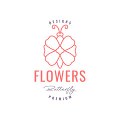 beautiful butterfly flower wings line simple colored logo design vector icon illustration