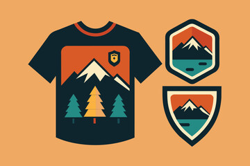 Mountain hiking t shirt design bundle, Set of camping outdoor illustration badge logo