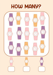 counting game how many for kids with cute watch illustration