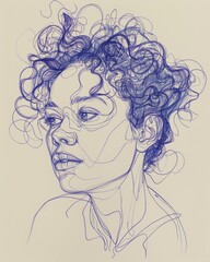 Whimsical Portrait of a Woman with Curly Hair Generative AI