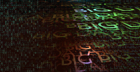 Abstract binary code background. Binary numbers 0 1 display on monitor screen. Digital technology, Big Data and artificial intelligence concept. 3D render illustration.