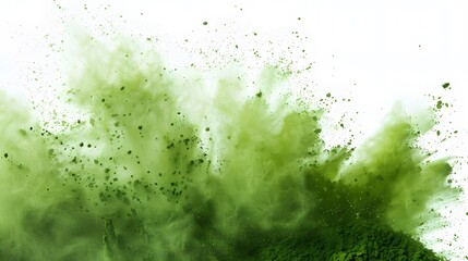 Green powder against a pure white background, exuding freshness and vitality.