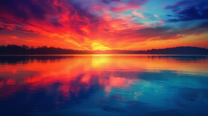 Lakes and Rivers Sunset: A neon photo capturing a stunning sunset over lakes or rivers