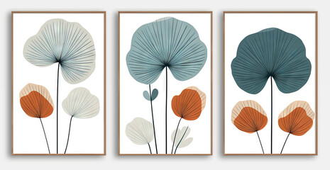Set of three posters with abstract flowers. Botanical backgrounds