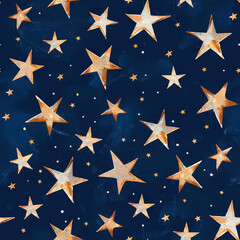 Obraz premium Gold and blue watercolor seamless pattern with stars.