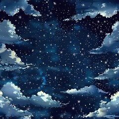 Beautiful night sky with clouds and stars.