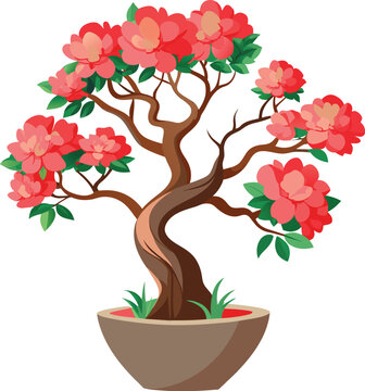 red flowering bonsai tree in pot clip art preview