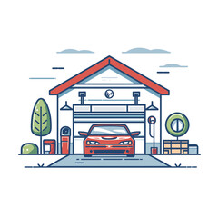 Obraz premium vector garage flat style minimalism on a white background. Generative AI
