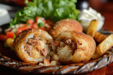 Peruvian Snack - Papa Rellena: Crispy Fried Stuffed Potato with Delicious Filling - Traditional