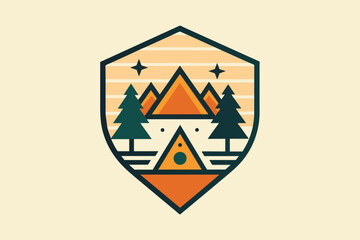 camping logo vector line style. Retro summer camp badge graphic logo emblem design