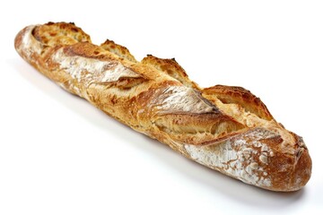 Baguette: Traditional French Bread, Perfect for Epicureans. Isolated on a White Background - obrazy, fototapety, plakaty