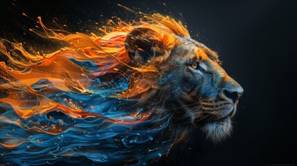 Fototapeta premium Fiery abstract depiction of a lion's head