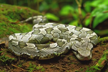 Venomous Beauty: Female Gaboon Viper Snake (Bitis gabonica) in the Wild - A Deadly Predator
