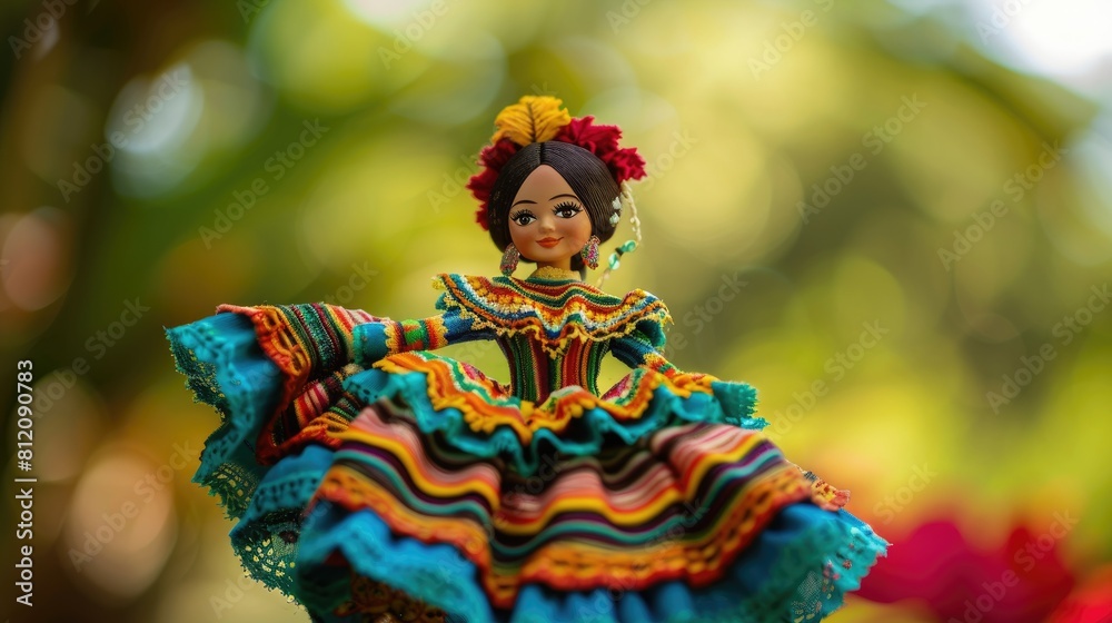 Wall mural A beautifully handcrafted traditional Mexican doll from Queretaro adorned in a vibrant dress that reflects the colors of Mexico Mexican Doll