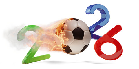 fire flames soccer ball year 2026 isolated colors of Canada America and Mexico 3d-illustration