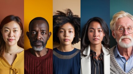 Series of individual portraits featuring people of various ages and ethnicities, each expressing their unique personalities