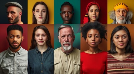 Series of individual portraits featuring people of various ages and ethnicities, each expressing their unique personalities