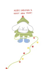 bunny with christmas tree clothing , illustration minimal card