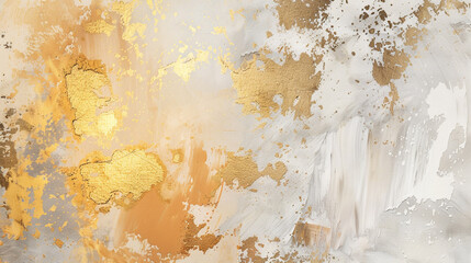 Art modern oil and acrylic smear blot canvas painting wall. Abstract texture gold, bronze, beige and white color stain brushstroke texture background.
