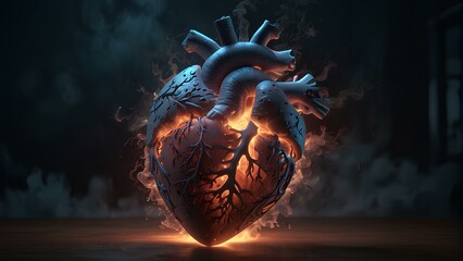 Fiery Heart: Mystical Illumination Amidst Darkness.
Symbolizing burning pains in the heart.