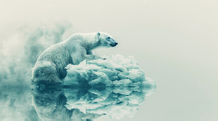 Polar bear on shrinking ice floe. A polar bear stranded on a small piece of melting ice