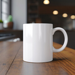 mug on a desk in a cafe