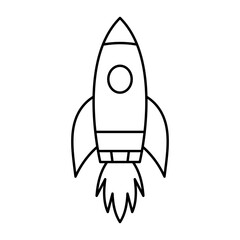 Rocket fly icon. Space travel. Project start up sign. Creative idea symbol. Rocket ship launched to space.