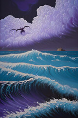 AI, magical sea with oil paints and demons