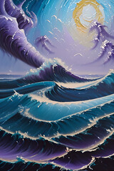 AI, magical sea with oil paints and demons