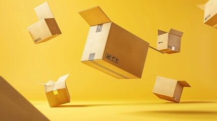 Flying Cardboard Boxes on Yellow