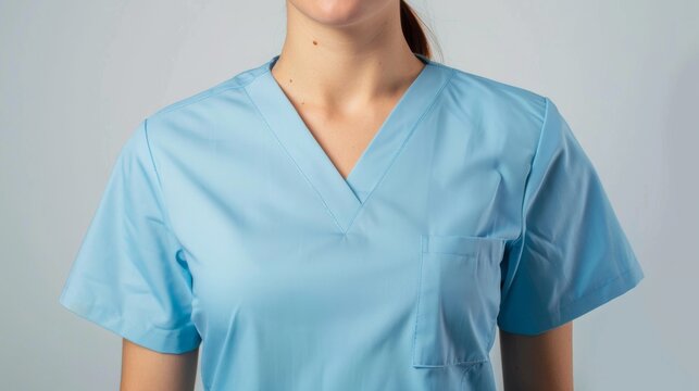 Simple yet effective shot of a nurses torso in a white suit, conveying a sense of calm and medical expertise