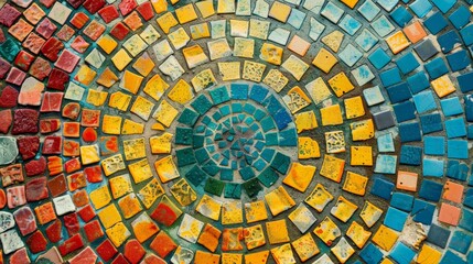 Fototapeta premium Colorful mosaic made of small square tiles.