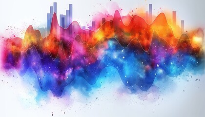 Obraz premium Colorful abstract wave pattern with cityscape