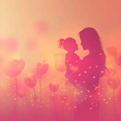 Mother Holding Child at Sunset Silhouette