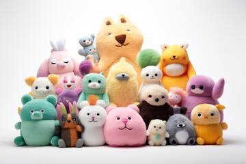 Obraz premium A kawaii collection of plush animal toys in a whimsical arrangement, model isolated on a white background