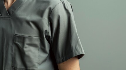 Patients torso in light gray hospital scrubs, presented without any distractions, ideal for healthcare educational materials