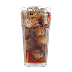 Glass of cola with ice cubes isolated on transparent background
