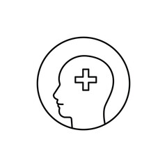 mental health icon like thin line head with cross. linear flat simple trend modern logotype graphic design element isolated on white background. concept of