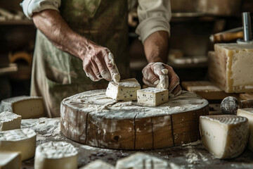 Artisanal Cheese Maker Handcrafting Fresh Cheese 