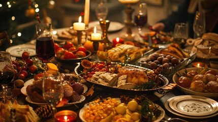 A festive celebration with people enjoying a traditional Italian feast during a holiday like Christmas or Easter