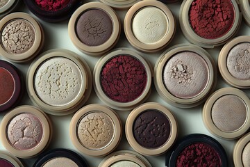 Collection of make up and cosmetic beauty products arranged in a circle shape
