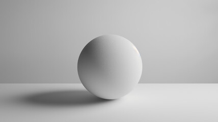 A perfectly round, smooth white sphere resting on a flat surface with soft lighting, casting a subtle shadow.