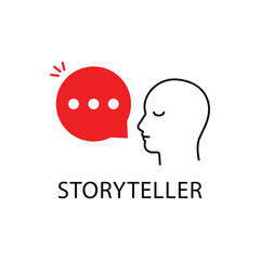 minimal storyteller logo with human head. flat style trend modern storytelling logotype graphic design isolated on white background. concept of telling