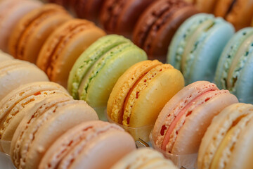 Assorted Colorful Macarons in Close-up View 