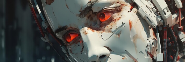 Fototapeta premium Look strange of computer innovation, showcasing AIdriven robots that paint abstract art, captured in a minimal style with a modern classic influence, Closeup cinematic Sharpen