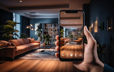 Person taking picture of living room. Generative AI