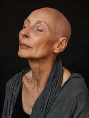 Peaceful Elderly Woman Meditating Through Cancer Journey