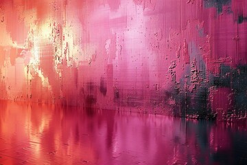 Abstract scene with reflection on the floor and wall in pink tone