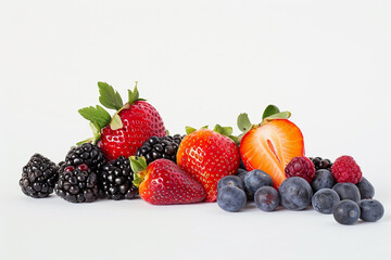 Obraz premium Assorted Fresh Berries and Fruit on a Clean White Background 